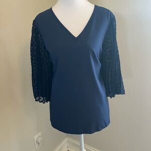 SHEIN Navy Lace Sleeve Blouse